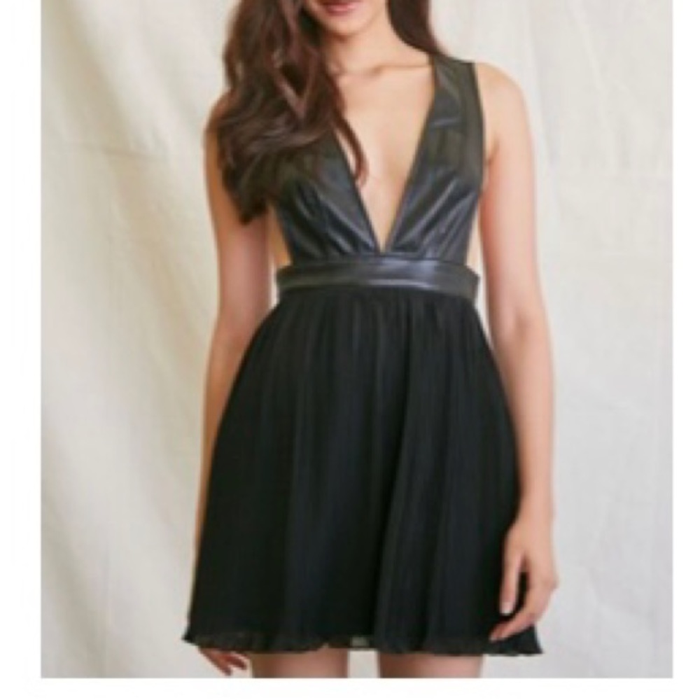 Faux leather fit and flare dress